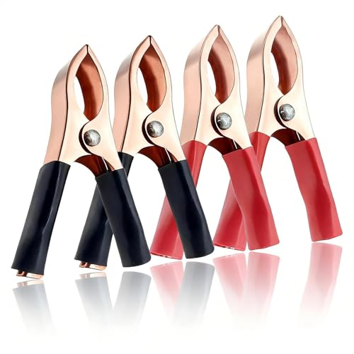 30A Heavy Duty Pure Copper Crocodile Clips 4 Pcs Insulated Battery Clamps for Car Battery Charger & Jump Leads Strong Jaws for Automotive DIY Electrical Projects and Emergency Car Starters