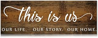 This is Us Wooden Wall Sign Family Wall Plaques Inspiration Wood Sign Farmhouse Entryway Sign Rustic Wall Plaques Art with Quotes for Living Room Bedroom Kitchen Christmas Decorations (Wood Color)