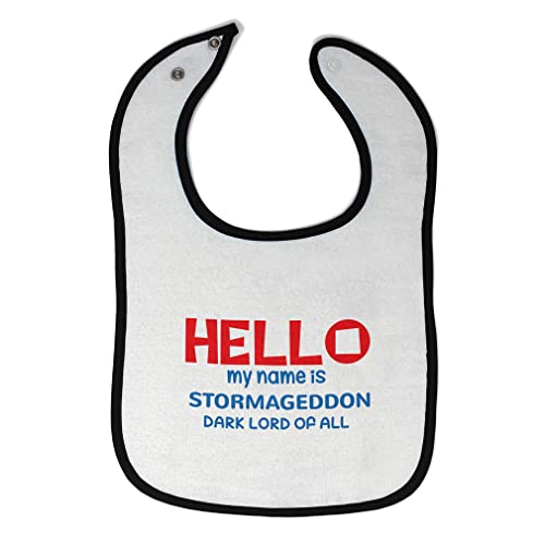 Toddler & Baby Bibs Burp Cloths Hello My Name is Stormageddon Dark Lord of All Cotton Baby Items for Baby Girl & Boy White Black Design Only