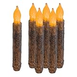 Aulaygo 6.5'' Real Wax Taper Primitive Candles Battery Operated 6 Packs Electric Flickering Flameless Candle for Country Room Dining Table Window Christmas Halloween Decoration(Not Timer)