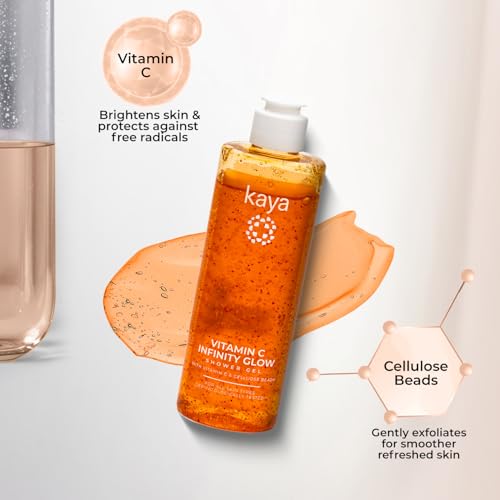 Image of Kaya Vitamin C Infinity Glow Shower Gel | Dermatologist-Developed with 22 Years of Expertise | Brightening & Antioxidant Body Wash with Ascomate-C & Cellulose Beads | Radiant Glow, Gentle Daily Cleanse | For All Skin Types | 240 ml