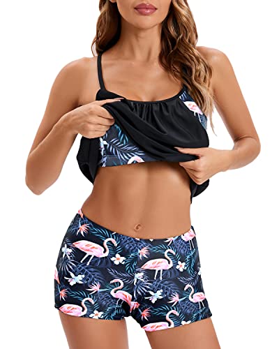 Image of Yonique Two Piece Tankini Bathing Suits T-Back Blouson Swim Tops with Boy Shorts Women Swimsuits Sporty Swimwear