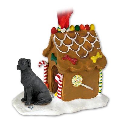 Ornement de Noël Dogue Allemand noir en résine pour sapin festif