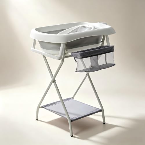 babywann Nacelle pliable avec cadre de 80 cm, avec support, sans danger pour les nouveau-nés, grise avec plateau de baignoire