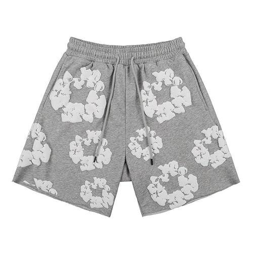 Negro Pantalon Corto,Conjunto Verano Hombre Mujeres Estampado Floral Cuello Redondo Camiseta De Manga Corta Y Pantalones Cortos con CordóN AlgodóN Traje De Deporte Gris Rojo s m l xxl