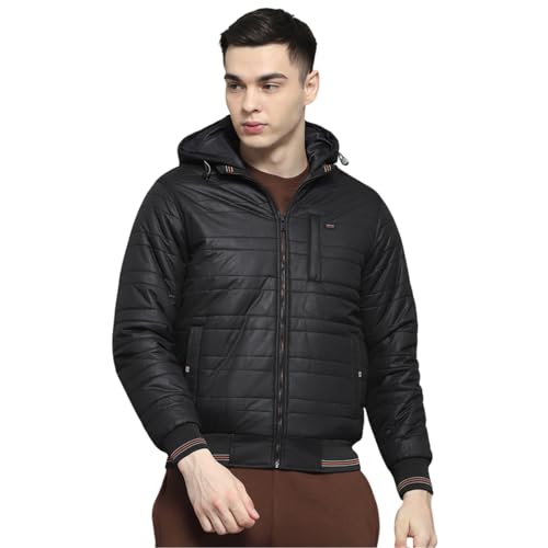 Monte Carlo Mens Solid Black Hooded Neck Full Sleeve Jacket