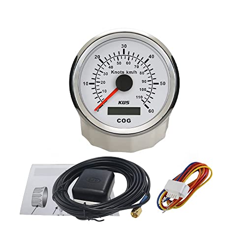 KUS GPS Tacho Kilometerzähler 60Knots 110KM/H Für Boot Yachten 85mm Mit Hintergrundbeleuchtung (Weiß)