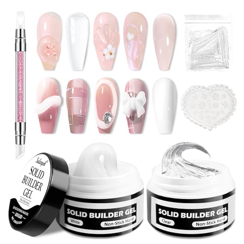 Sularpek 2x15ml Builder Gel Uñas, Gel Constructor Uñas, 3D Sculpting Gels, Polygel para Uñas, para Esculturas de Uñas, Diseño de Manicura, Pintura de uñas DIY, Blanco/Transparente