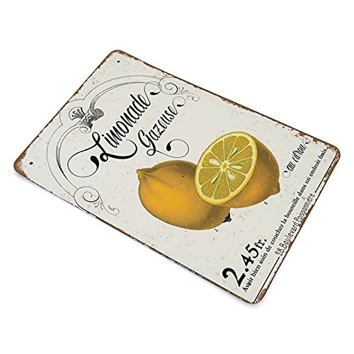 French Lemonade Vintage Sign Lemon Fruits Menu Kitchen Wall Art Vintage French Decor Novelty Retro Metal Tin Sign Poster Plaque Bar Pub Club Cafe Home Decor Plate Wall Art Farmhouse Sign 8"X12" #TOP2