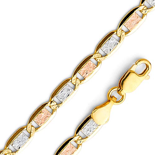 Tgdj 14K Tri Color 4.2Mm Valentino Chain Necklace For Women And Men | 14K Solid Gold Chain Lobster Claw Pattern 14Ky Unisex Real Gold With Jewelry Gift Box | Gift For Her | Mens Jewelry (7.5) #TOP11