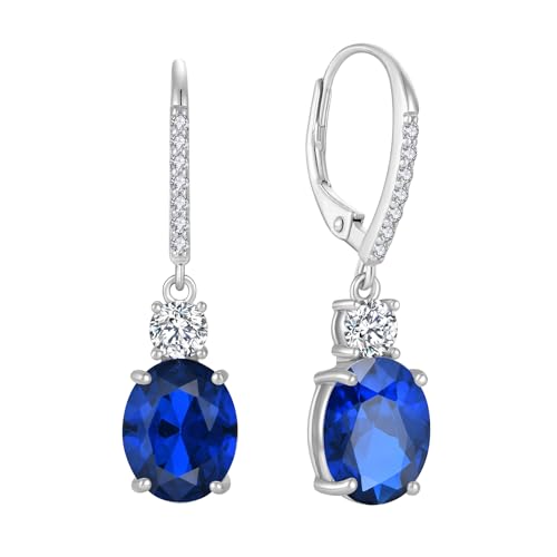 FJ Dangle Drop Earrings 925 Sterling Silver Solitaire Leverback Earrings Birthstone Jewelry for Women