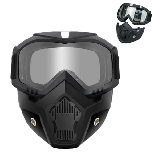 Detachable Full Face Goggle Mask – Anti-Fog Dust Proof Mowing Mask for Grass Cutting, Riding, Welding – Full Face Respirator with Goggles for Adults, Men, Women (Gray)