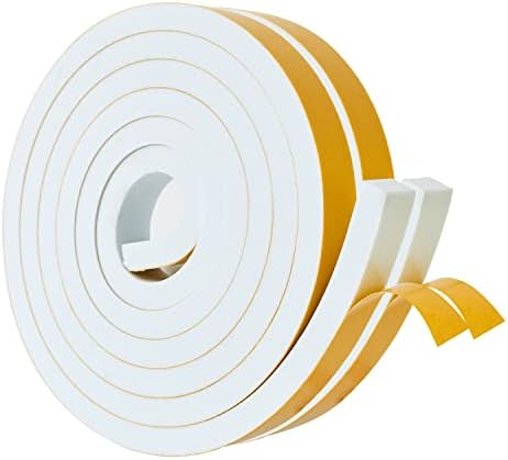 High Density Foam Weather Stripping Door Seal Strip Insulation Tape Roll for Insulating Door Frame, Window, Air Conditioner | Self Adhesive Sealing Weatherstrip (White, 1 in x 1/2 in x 18 Ft)