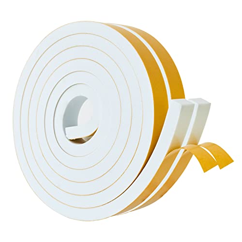High Density Foam Weather Stripping Door Seal Strip Insulation Tape Roll For Insulating Door Frame, Window, Air Conditioner | Self Adhesive Sealing Weatherstrip (White, 1 In X 1/2 In X 18 Ft) #TOP3