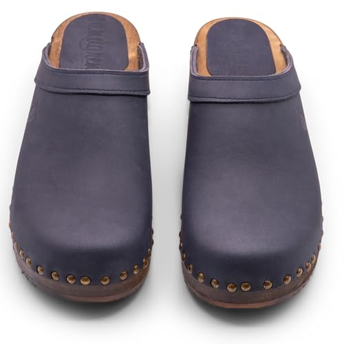 Sandgrens Handmade Swedish Wood Clogs for Women, Low Heel Mule US 6 | Athens Navy Nubuck DK, EU 37 - Thumbnail 6