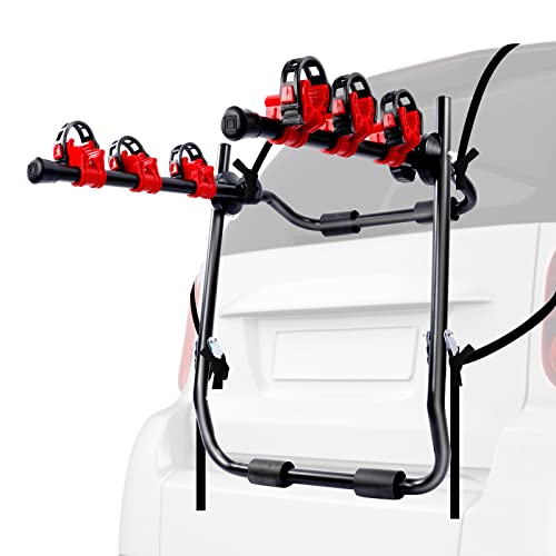 ABORON 3-Bike Trunk Mount Rack, 3 Bike Hitch Racks for Car, 132 LBS Heavy Duty Foldable Bicycle Carrier Rack, for Cars, SUV, Vans, Minivans