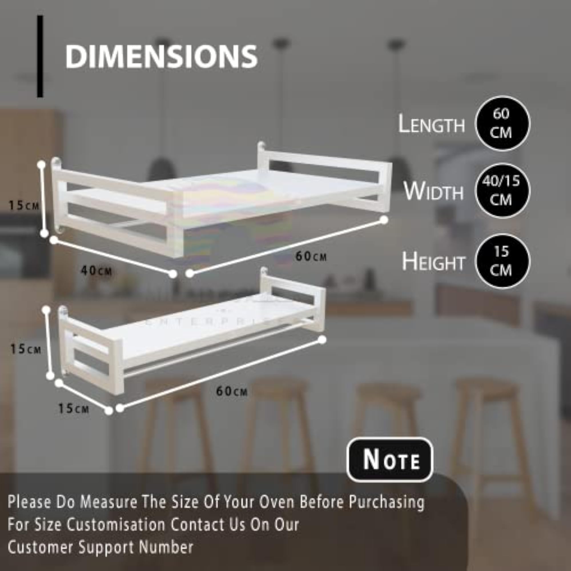 Wall Mounted Microwave & Pot Rack with 4 Hooks for Utensils