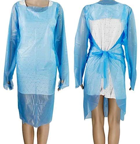 Disposable Isolation Gowns with Thumb Loops and Double Back Ties, Fluid Resistant, Level 2 and Level 3, CPE (200)