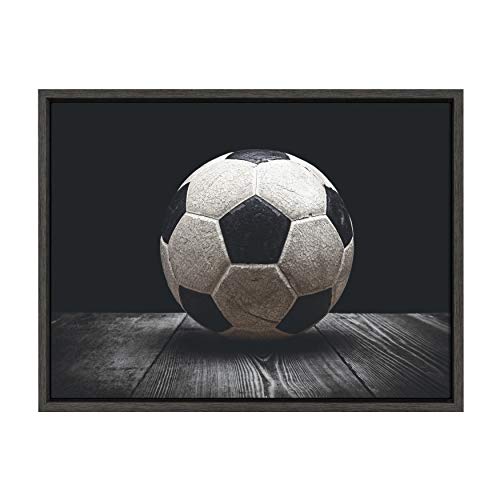 Designovation Sylvie Vintage Soccer Ball Sport Print Framed Canvas Wall Art By Shawn St. Peter, 18X24 Dark Grey, Traditional Classic Wall Decor For Office, Bedroom, Or Living Room #TOP17
