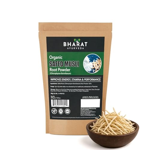 Image of Organic Safed Musli Root Powder 200 gm (Pack Of 1) - Pure and Natural Ayurvedic Herbal Supplement for Strength & Wellness | Boost Energy & Stamina| Chemical-Free & No Preservatives