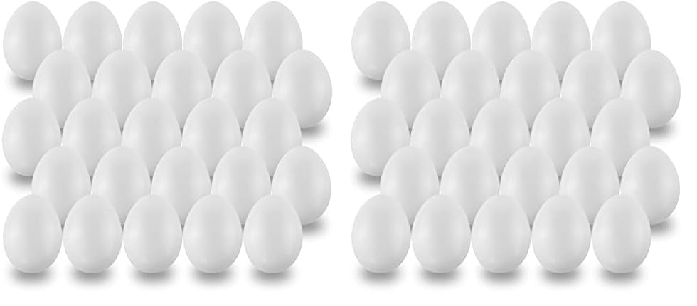 MCE-Commerce A636025-1 Kunststoff Eier 6 cm, 25 Stück, zum Basteln und Dekorieren an Ostern, Weiss (Packung mit 2)