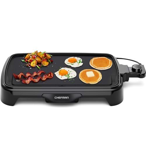 Chefman Electric Griddle with Removable Temperature Control, Immersible Flat Top Grill, Burger, Eggs, Pancake Griddle, Nonstick Easy Clean Cooking Surface, Slide Out Drip Tray, 10 x 16 Inch