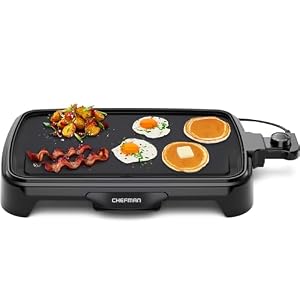 Chefman Electric Griddle with Removable Temperature Control, Immersible Flat Top Grill, Burger, Eggs, Pancake Griddle, Nonstick Easy Clean Cooking Surface, Slide Out Drip Tray, 10 x 16 Inch