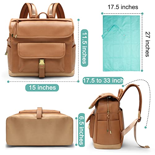 Mominside Diaper Bag Backpack, 12 Pockets Leather Baby Bag Backpack, Baby Registry Search, Fits 13 Inches Laptop, 4 Insulated Pockets, Changing Pad, Stroller Straps, For Mom (Brown) #TOP5