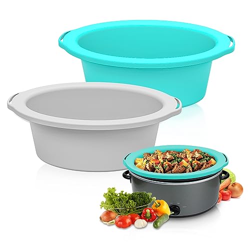 ChefAid Slow Cooker Liners, 100% Silicone Reusable Crock Pot Insert Accessories for 6-8 Oval or Round Quart Slow Cookers, Food Safe & Dishwasher Safe (Grey-Mint) by SOPHICO - Used condition - US$12.63