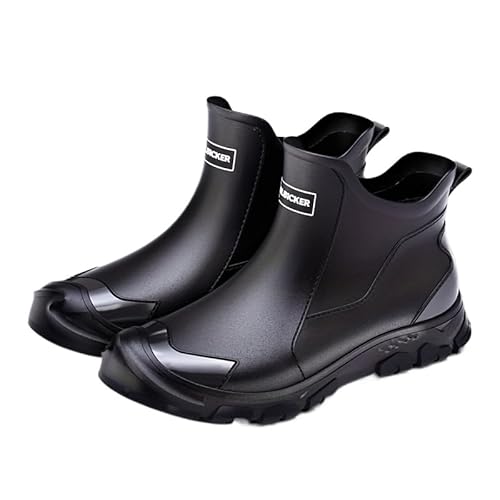 HCHCTRY Men's Fashionable Slip-On Rain Boots - Waterproof, Non-Slip, Durable for All Seasons (Black,10.5)