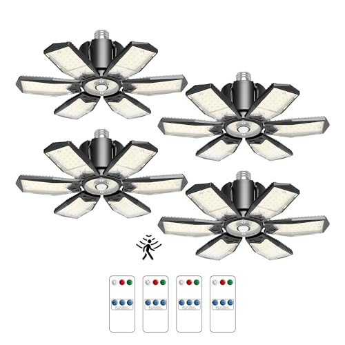 Garage Lights with Motion Sensor, 20000LM Motion Sensor Light Bulb Indoor with 6 Deformable and Auto-Off, E26 Screw-in 6500K Motion Activated Shop Lig