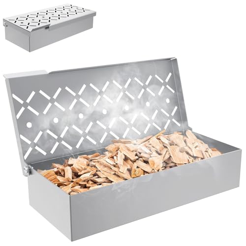 7576 Stainless Steel Smoker Box for Weber, Napoleon, Charbroil, Traeger, Pit Boss Gas & Charcoal Grill, Universal Wood Chip Smoker Box for Charcoal & Propane Gas Grill