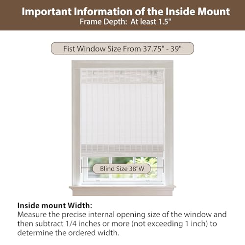 Sunbox Cordless Bamboo Roman Shade Blind, Woven Wood Roman Shades, Light Filtering Natural Bamboo Shades for Windows, French Doors, 38" W x 64" H, Pearly White by Sunbox - Image 3