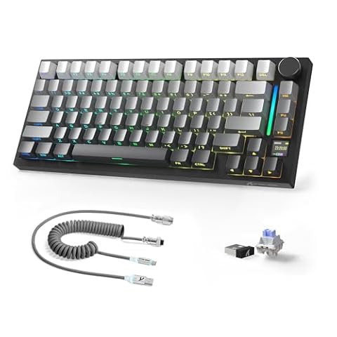 A.JAZZ X ATTACKSHARK X820Ultra Bezprzewodowa klawiatura mechaniczna&C01Ultra,2,4GHz/BT/USB-C,80 klawiszy z kolorowym wyświetlaczem TFT i pokrętłem CNC,RGB,4000mAh–Czarny Gradient(przełącznik Shark)