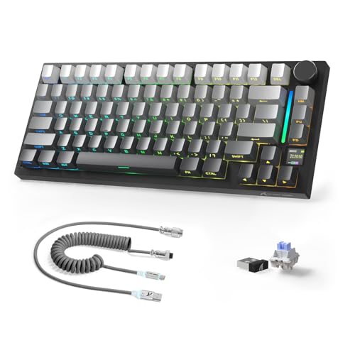 A.JAZZ X ATTACKSHARK X820Ultra Bezprzewodowa klawiatura mechaniczna&C01Ultra,2,4GHz/BT/USB-C,80 klawiszy z kolorowym wyświetlaczem TFT i pokrętłem CNC,RGB,4000mAh–Czarny Gradient(przełącznik Shark)