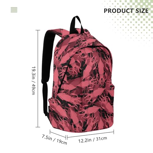 VIGTRO Squid Pattern Seamless Casual Backpack Lightweight Laptop Backpack for Women Men, Marine Organism Travel Work Business Bag Outdoor Daypack3