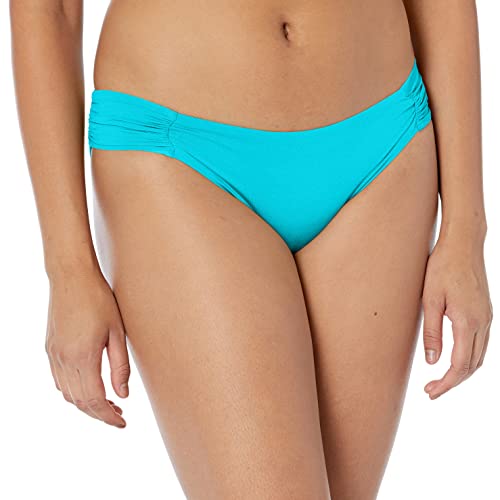 Trina Turk Women's Getaway Solids Shirred Side Hipster Pant Bikini Bottom Swimwear, Turquoise, 6