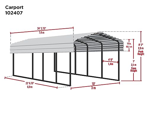 Arrow CPHC102407 Heavy Duty Galvanized Steel Metal Multi-Use Shelter, Shade, Carport, 10\' x 24\' x 7\' - Thumbnail 2