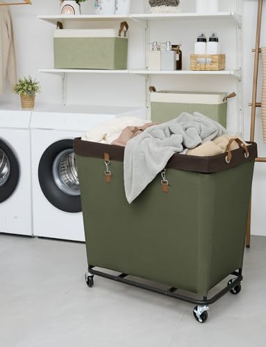 Image of StorageWorks Laundry Basket with Wheels for Clothes, 320L Green Hamper Cart