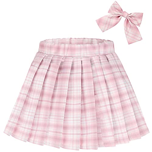KEREDA Girls Pleated Mini Skirt High Waist Tennis School Uniform Skirts 10-12 Years Pink Plaid