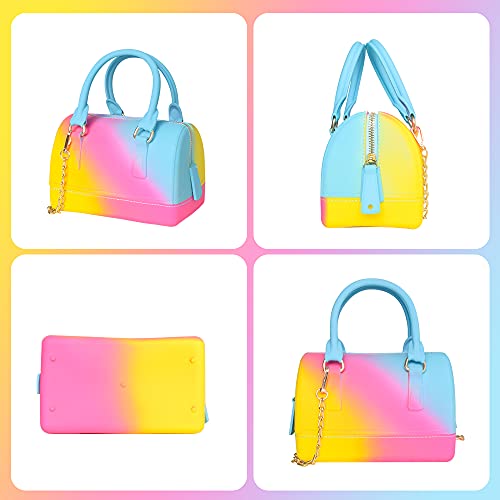 Rainbow Jelly Bag,Bright Mini Satchel Crossbody Shoulder Bag Candy Color Handbag Graffiti Purse For Women And Girls (Yellow+Red+Blue) #TOP3