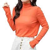 [Teddy] カットソー レディース シースルー シアー 長袖 薄手 ハイネック 袖口フリル 春夏 tops1442 (A：オレンジ, L)