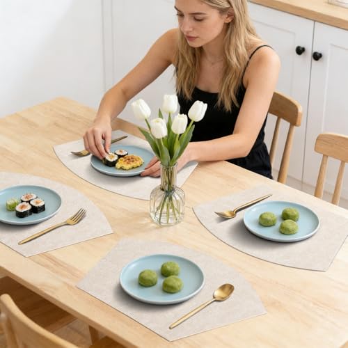 Homaxy Round Table Placemats Set of 6, Washable Wedge Shaped Faux Leather Table Mats, Wipeable Kitchen Dinner Place Mats for Indoor Outdoor, Beige by Homaxy - Used condition - Image 7