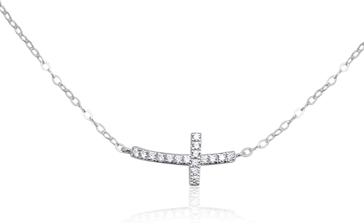 EFYTAL Dainty Sterling Silver Sideways Cross Necklace for Women, First Communion Gifts for Women, Christian Jewelry, Catholic Gifts for Women, Baptism Confirmation