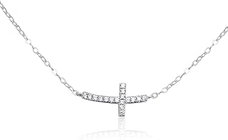 EFYTAL Dainty Sterling Silver Sideways Cross Necklace for Women, First Communion Gifts for Girls, Christian Jewelry, Catholic Gifts for Women, Baptism Confirmation
