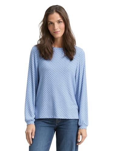 Tom Tailor Damen 1044923 Longsleeve T-Shirt, 39268 - Blue Graphical Minimal, M EU – Ansicht 1