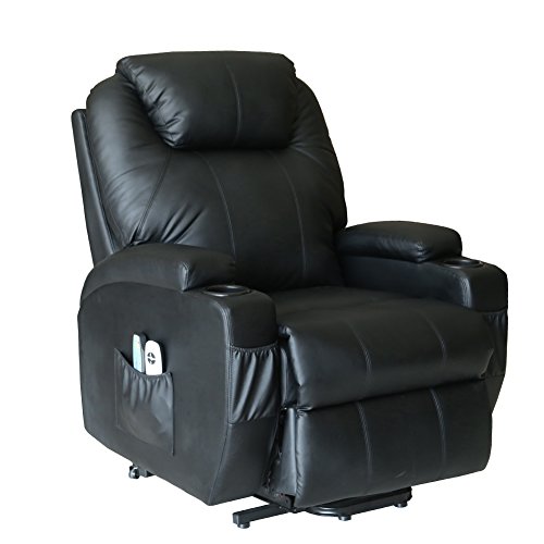 Extreme Comfort Deluxe Power Lift Heated Vibrating Massage Recliner Chair With Wheels/Control (Black) Great For Elder Folks #TOP2
