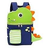 Mochila de 3D Desenho Animado de Dinossauro para Meninos E Meninas Mochila Escolar Mochila de Jardim de Infância Diária para Crianças Há uma corda de tração para evitar que as crianças se percam (Dinossauro verde)