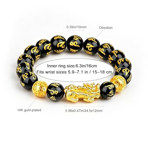 Image of LIYAPEI Black Obsidian Bracelet for Men Women - Feng Shui Wealth & Spiritual Protection Beaded Bracelet with Pi Xiu for Luck, Healing Crystal Stretch Wrist Jewelry, Unisex