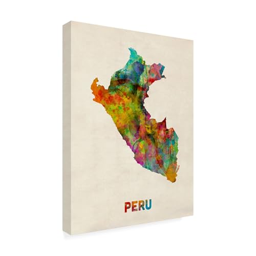 Trademark Fine Art - 'Peru Watercolor Map' Canvas Art - 24x18